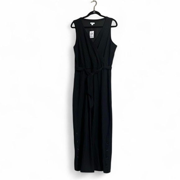 J.Jill Pinstripe Jumpsuit Sz LP Wrap & Tie Front Button on Hem Detail Ponte - Picture 1 of 7